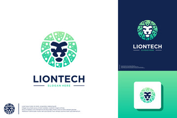 Wall Mural - lion technology, network connection, logo design illustration.