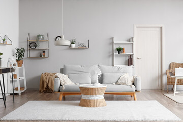 Sticker - Interior of stylish living room with electric fans on table