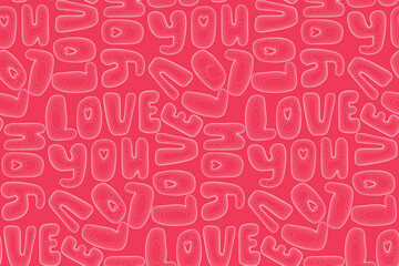Love you- minimalistic lettering seamless pattern vector. Linear calligraphic ornament text digital style.