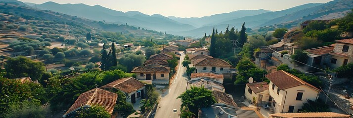 Wall Mural - Aerial view from drone of old Lefkara village in Larnaca region, Cyprus, Beautiful ancient countryside in mountain mediterranean landscape realistic nature and landscape