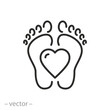 footprints with heart icon, legs love concept, care for foots, thin line web symbol on white background - editable stroke vector illustration eps10