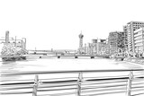 Fototapeta Londyn - Fukuoka city sketch. Japan. Hand drawn vector art illustration.