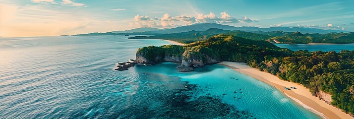 Poster - Aerial view of a tropical beach Uson Island of the Philippines realistic nature and landscape