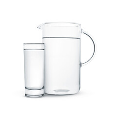 Wall Mural - Glass and jug with water isolated on white