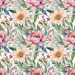 Wall Mural - seamless pattern with watercolor flowers