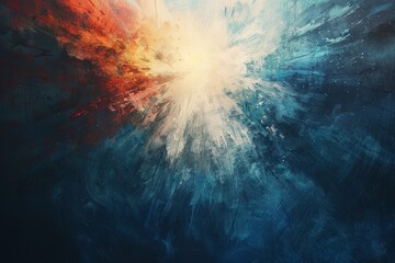Poster - An abstract banner showcasing a burst of light in vibrant shades of blue and orange. Generative AI
