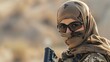 Muslim woman only soldiers wear headscarves and combat equipment vests wallpaper AI generated image