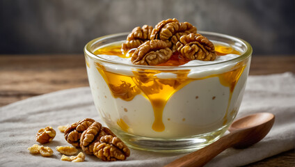 Wall Mural - Greek yogurt with walnuts and honey rustic