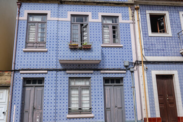 Sticker - Tenement house with azulejo tiles in Old Town of Aveiro city in Portugal