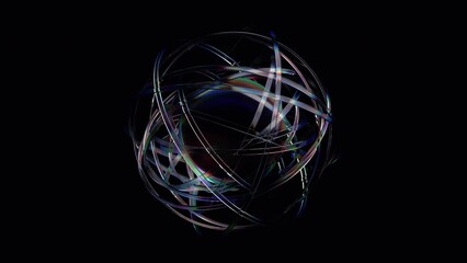 Poster - Abstract animation, colorful rotating rings on black background, 4k seamless looped video, 3d render