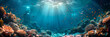 Underwater on transparent background,
Blue sea ocean water surface underwater
