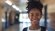 © VizGen - In A High School Hallway, A Happy Black Teenage Girl Looked Confidently At The Camera, Her Positivity Shining Through,High Resolution