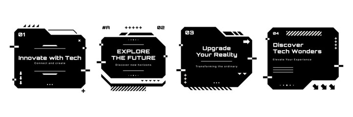 Fototapete - Modern technology banners. Text boxes set in abstract tech style. Modern logo in cyberpunk style. Technology hi-tech design. Vector illustration.