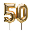 50 golden fifty symbol balloons with sticks, illustration.