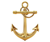 Golden anchor isolated on transparent background