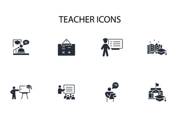 Wall Mural - Teacher icon set.vector.Editable stroke.linear style sign for use web design,logo.Symbol illustration.