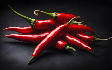 Wall Mural - Red chili peppers on a black background, dramatic lighting, close-up