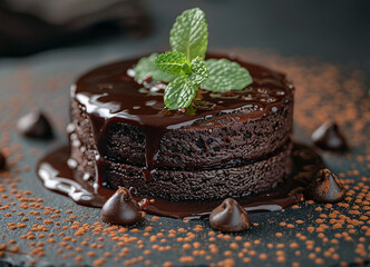 Poster - there is a chocolate cake with a mint leaf on it