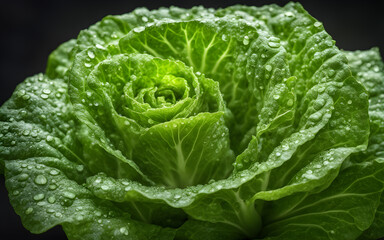 Wall Mural - Romaine lettuce head, fresh and crisp, morning dew, natural garden setting