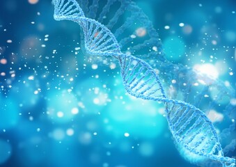 Wall Mural - spiral dna double helix structure on blue background.