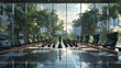 © ZeNDaY - A serene setting of a strategy retreat where top executives ponder over chess pieces on a board, planning their next move in investor relations