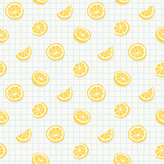 Lemon fruit circle slice seamless pattern illustration. Modern yellow cooking ingredient cartoon background. Fresh citrus cocktail or restaurant backdrop.	