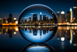 Fototapeta Tęcza - City Reflection in Crystal Globe at Twilight