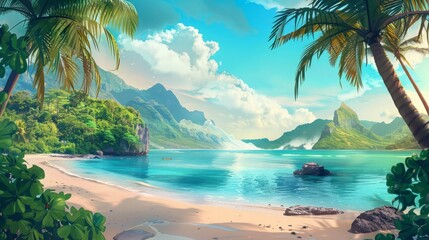 Tropical Island Paradises Background Illustration, Perfect for Vacation and Travel Themes