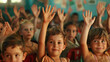 © mattegg - Group of Children Raising Their Hands in a Classroom