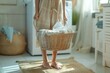Woman Standing in Front of Laundry Basket