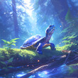 Enchanting Endangered Turtle on Forest Floor with Sunbeams - Ideal Stock Image for Conservation Campaigns