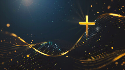 Golden cross on a dark background