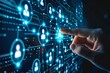 © DWN Media - Closeup of a finger touching the icon on a digital screen, with human icons floating in the background, representing a people network and human resources at work or home for marketing.