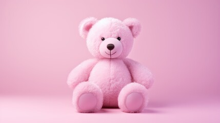 Wall Mural - toy plush pink bear on pink background with copy space
