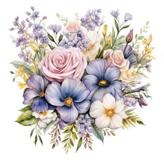 Wall Mural - Watercolor illustration of beautiful flowers on a white background 