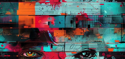 Wall Mural - Capture a frontal view of futuristic technologies blending seamlessly with vibrant street art