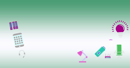 Poster - Image of business icons over green background with copy space