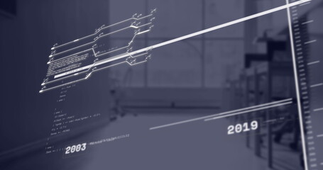 Poster - Image of interface with data processing against empty office