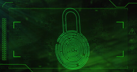 Poster - Image of hud screen with padlock on abstract background