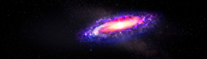 Wall Mural - Shiny galaxy and stars in celestial cosmos, banner design