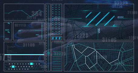 Poster - Image of data processing and hand on black background
