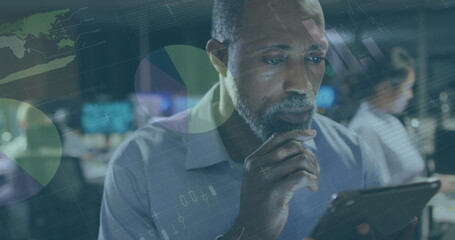Poster - Image of data processing over african american businessman in office