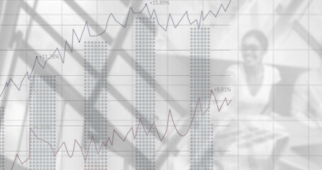 Poster - Image of financial data processing over diverse business people