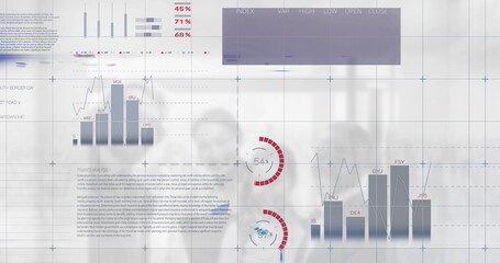 Poster - Image of financial data processing over diverse business people