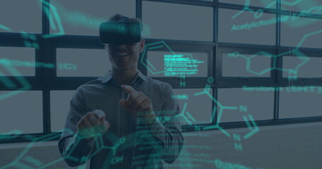 Poster - Image of data processing over caucasian man using vr headset