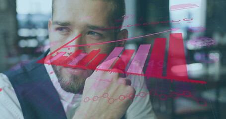 Poster - image of financial graph over caucasian businessman