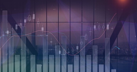 Poster - Statistical data processing against view of cityscape from office window