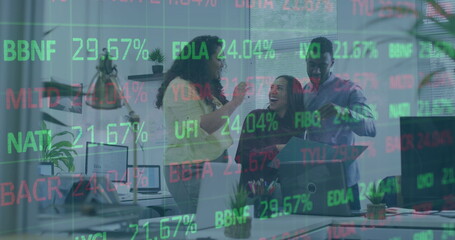 Poster - Image of stock market over diverse business people