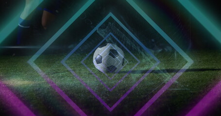 Poster - Image of neon shapes over caucasian male soccer player