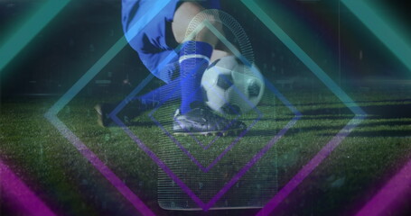 Poster - Image of neon shapes over caucasian male soccer player